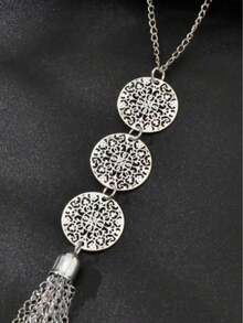 1 件波西米亚风格长链圆形吊坠流苏项链，适合夜总会派对的女士珠宝 - 銀色 - 查看 2