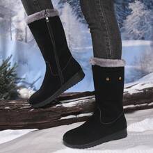 Botas de nieve hasta la pantorrilla para mujer, forro de felpa grueso, tacón de cuña, material cálido y suave, cremallera lateral, punta redonda, botas versátiles para exteriores (corre un tamaño talla grande pequeño)