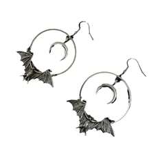 Hip Hop Vintage Vampire Moon Witch Dangle Earrings For Women Halloween Jewelry Accessories Girl Gift Vintage Dark Bat Pendant Earrings Birthday/Christmas/Holiday Gifts Everyday Jewelry, Elegant Accessory - 復古銀色 - 查看 4