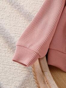 2 Stück/Set Elegantes Outfit für Kleine Mädchen mit Blumendekoration, bestehend aus Strickjacke mit Langarm und schwarzer Schlaghose, Mädchen Winter/Herbst Kleidung