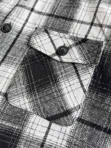 Chaqueta casual de hombre de franela a cuadros de manga larga, chaqueta gruesa y cálida adecuada para el trayecto diario, versátil para otoño/invierno - Blanco y Negro - Ver 7