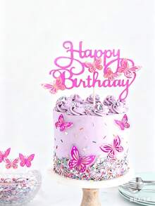 13pcs Butterfly & Letter "Happy Birthday" Cake Toppers, 3D Butterfly Cupcake Decorations, Party Dessert Decor - Multicolor - View 8