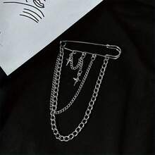 Cold Style Sweet Cross Star Brooch Female Fashion Suit Pin Accessories Chain Hip-Hop Niche Personality Pin , Versatile And Suitable For Formal Occasions - 銀色 - 查看 3