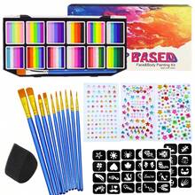 12-Compartment Removable Face & Body Paint Kit With 11 Brushes, 3 Adhesive Jewel Stickers, 4 Makeup Templates, 1 Makeup Sponge, Easy To Clean And Draw Any Pattern, Suitable For Stage Performance, Halloween, Rainbow Party, Makeup Party, Festival Celebration - Multicolor - View 1