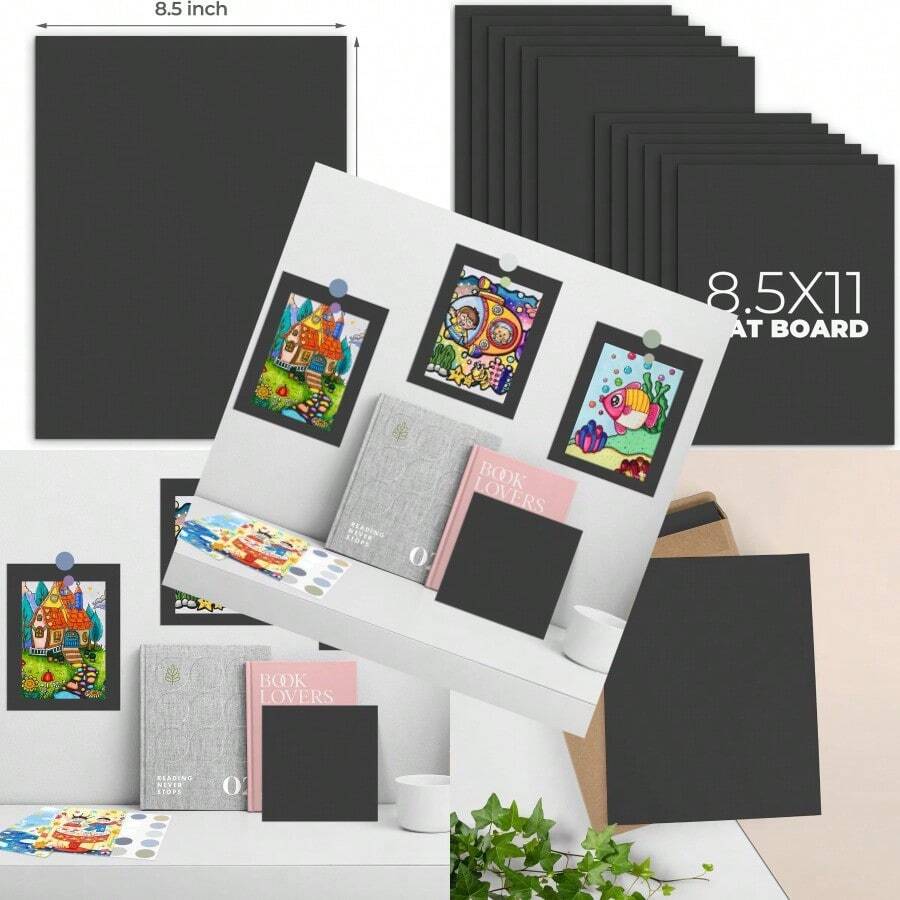 Frametory Pack Of 12 8.5x11 Uncut Mat Boards AcidFree Picture Backing Boards For Frames Photos Crafts Black - 85x11 - Xem 1