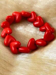 1 pieza Brazalete elástico con forma de corazón de acrílico de moda para mujeres, adecuado para uso diario y como regalo del Día de San Valentín