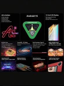 Teclast T60Ai Android 15 Tablet 12inch IPS, 2000*1200Resolution,Allwinner A733 Octa-Core ,16GB(6GB+10Gvirtual) RAM,128GB ROM,8000mAh Battery,Back13MP+Front 5MP Camera,2in 1 Tablet PC, Pink Tablet Case,With Keyboard &Wireless Mouse,Mouse Pad Accessory Bundle