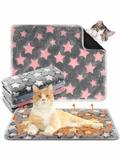 宠物毯适用于中小型宠物，各种小动物，猫，可洗宠物毯，柔软法兰绒五角星刺绣面料，薄款，适合所有季节，狗床和狗垫