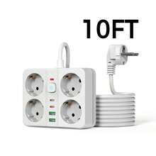 2025 秋冬新品 - 1 件套多插座电源板，带 USB 端口防浪涌保护，带过载保护的电源插座，4 个交流电源插座，2 个 USB-A 端口和 2 个 USB-C 端口，5 英尺/10 英尺延长线，适用于家庭、办公室、床边、旅行，黑白 - 查看 3