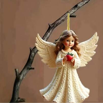 Enfeite de acrílico de anjinho charmoso - Dupla face, perfeito para espelhos de carro, mochilas e chaveiros - Presente ideal de Natal e feriados para familiares e amigos