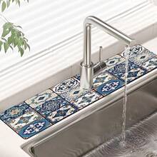 1 pieza Alfombrilla antideslizante para grifos con diseño vintage de flores y cuadros, hecha de goma de gel de sílice, apta para grifos de baño y cocina - Multicolor - Ver 8