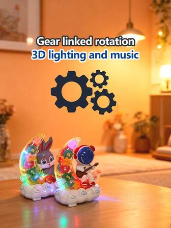 1 scatola Coniglio elettrico lampeggiante con ingranaggi, giocattolo trasparente con proiezione di luci colorate e musica, macchina giocattolo, astronauti che suonano la chitarra, giocattoli per bambini, giocattoli per ragazzi e ragazze (senza batterie incluse)