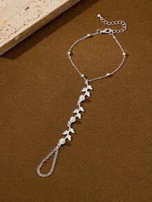 1 件时尚简约珍珠镶嵌叶链指节手链，适合女士，尺寸优先，珠子数量不重要 - 銀色 - 查看 4