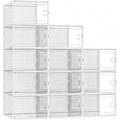 Kuject X-Large Shoe Storage Boxes Organizers Clear Plastic Stackable 12 Pack, Shoe Rack & Holder Substitute, Sneaker Containers, Toy Storage Organizer