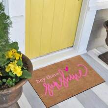 1pc "Hey There Sunshine" Cheerful Doormat - Non-Slip Rubber Backing, Machine Washable Lightweight Entryway Mat With Pink Heart Design, 24"X16" & 30"X18" Sizes For Spring Summer Outdoor Decor, Easter Mother's Day Father's Day Home Decor, Floor Mats For HomeChristmas Decor Kitchen Rug