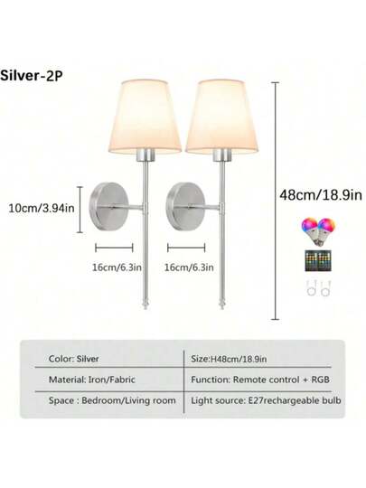 Moderne Fabric Battery Powered Wand Lamps, Rechargeable LED Verlichting Kit, Wireless Dimmable Bulb, Temperatures 12 RGB s, Remote Control, Black/Gold/Rose Goud Options, Living Room, Bedroom, Hallway, Entrance, Stairs, Office view 8