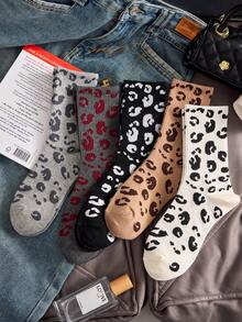 4 paia di calze alla caviglia casual di moda con stampa leopardata per donne, traspiranti e confortevoli, regalo di Natale, colori casuali, adatte per uso quotidiano e uscite, per tutte le stagioni