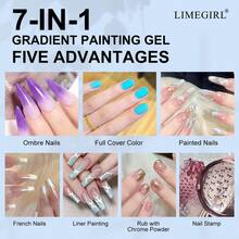 Ensemble de gel de peinture dégradé LIMEGIRL, 9 couleurs de vernis à ongles gel ombré pour ongles ombrés, ensemble de gel de peinture sans rinçage pour manucure française DIY, kit de vernis gel off pour salon et DIY nail art à la maison - Multicolore - Voir 2
