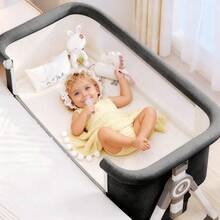 Lcchabls 4 In 1 Baby Bassinet & Bedside Sleeper With Rocking Mode, Portable Crib For Newborn With Wheels, Foldable Bedside Crib For 6 Height Adjustable, Breathable Mesh, Soft Mattress, Storage Basket & Removable Mosquito Net (Black) - 黑色 - 查看 2