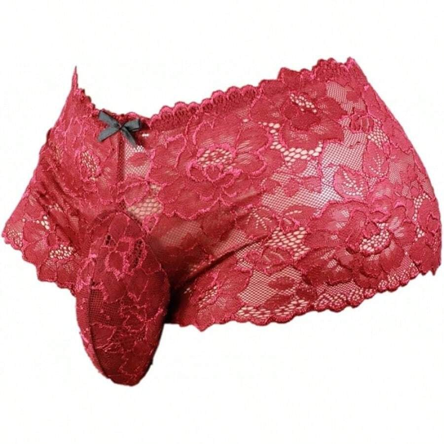 Men's Soft Lace Pouch Briefs - Breathable & Supportive Underwear - Red River - View 1