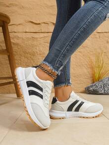 1 para damskich butów sportowych na co dzień, patchworkowy wzór bloków kolorów, codzienne trampki ze skóry PU, sznurowane, odpowiednie na wakacje, wiosna/jesień