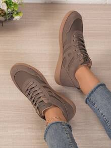 1 Pair Breathable Lace-Up Casual Sneakers, Versatile Running Shoes, Fashion Unisex Trainers Suitable For Spring, Summer, Autumn - Brown - View 5