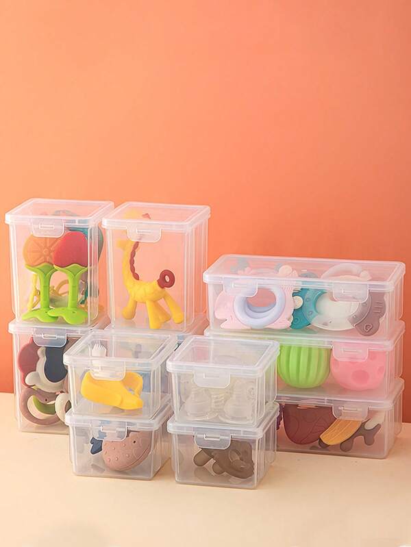 1/2 صندوق تخزين مغطى شفاف، لحفظ مصاصة الأطفال، عصا الطحن، لعبة تسنين الأسنان، صندوق تخزين كبير السعة مقاوم للغبار لمنتجات الأطفال، صندوق تخزين مصنف، صندوق تخزين لعب الأطفال محمول للسفر