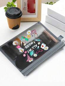 Mesh Cosmetic Bag With "All My Meds" Mesh Medicine Bag, Red Air Cushion Storage Portable Storage Bag, Makeup Bag, Skincare Bag, Travel Essentials, Dormitory Supplies, Wedding Bride Gifts, Mother's Day Gift, Birthday Gifts,Transparent Organizer For Pills & Medical Supplies, Stylish Travel Medication Pouch, Must - Have For Health Medicine Organizer Medicine Storage Bag For Travel For Outdoor First Aid Bag