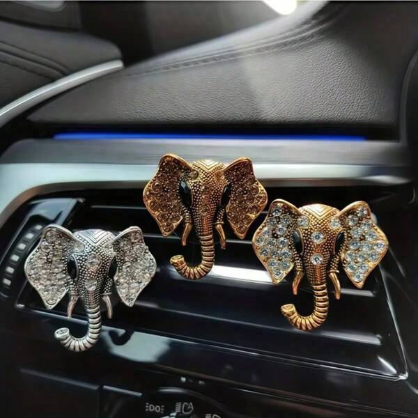 1pc Vintage Elephant Shaped Car Air Vent Fragrance Clip, Decorated With Sparkling Rhinestones, Serves As Both Decor And Air Freshener To Enhance Car Interior