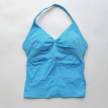 NO LOGO Women's Longline Strappy Backless Gym Top Scrunch Workout Open Back Bra Tank Top For Running Yoga Shirt - 深海 - 查看 10