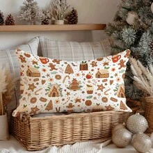 1 pièce Housse de coussin décorative imprimée d'une maison en pain d'épices minimaliste et d'une canne en bonbon, en velours pêche et polyester, 30*50cm/40*60cm, convient pour la décoration de la chambre en hiver et de Noël, salon moderne, canapé, décoration de fête, cadeau - Multicolore - Voir 10