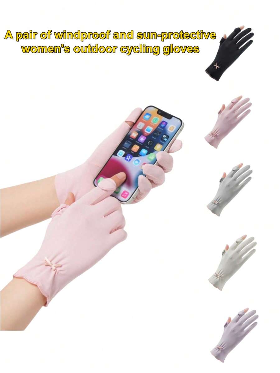 1 Pair Women's Adjustable Fingerless Gloves With Lace Trim, Suitable For Outdoor Cycling, Windproof, UV Protection, Warm For Autumn/Winter/Summer