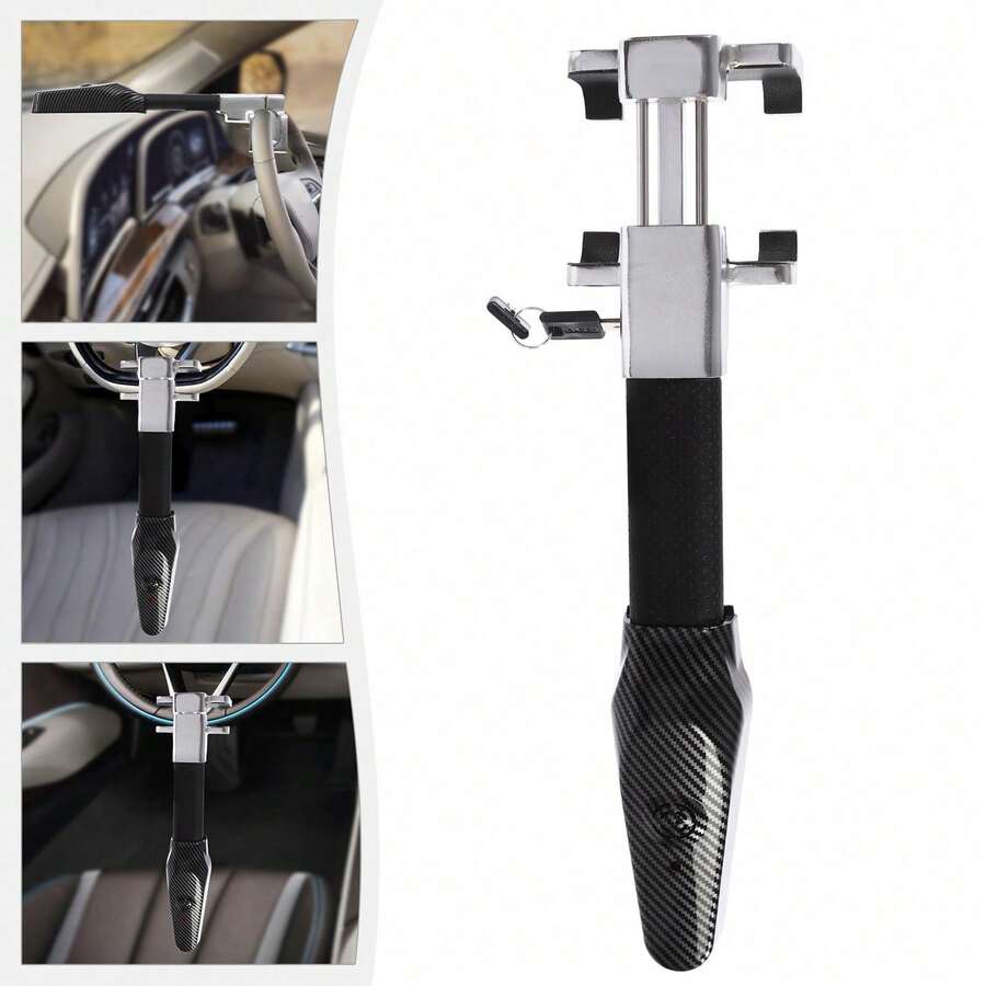 Car Steering Wheel Anti-Theft Alarm Lock Black - Black - View 1