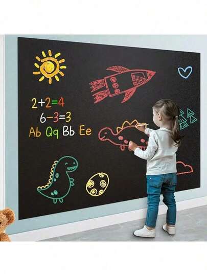 1 لفة من ملصقات حائط السبورة السوداء بطبعات غرافيتي للأطفال، قابلة للإزالة والمسح والتمزيق، ملصقات حائطية للسبورة الخضراء للمكتب والتدريس، ورق جدران السبورة السوداء، ملصقات السبورة البيضاء، مع 5 ألوان طباشير مجانية، لوحة رسائل متينة قابلة للمسح الجاف مقاومة للماء، صممت لمكتب أو مدرسة أو المنزل