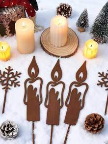 Rustic Rusty Candles And Snowflakes Garden Decor – Perfect Christmas Outdoor Patio Ornaments