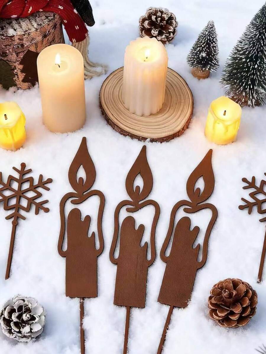 Rustic Rusty Candles And Snowflakes Garden Decor – Perfect Christmas Outdoor Patio Ornaments