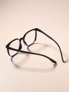 1 par de gafas minimalistas cuadradas con remaches unisex, adecuadas para computadora, juegos, TV, teléfono inteligente, lentes transparentes, protección ocular - Negro plano - Ver 2