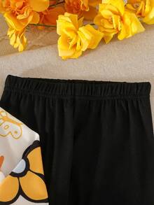 2pcs/Set Young Girls' Fashionable & Elegant Casual Patterned Top And Pants Outfit - Yellow - View 7