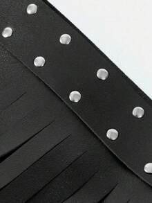 1PC Stylish Black Leather Tassel Skirt - Great Daily Wear And Parties. - 黑色 - 查看 6