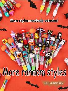 四色万圣节圆珠笔，万圣节礼物，返校万圣节礼物，万圣节批发，教师奖励学生圆珠笔，万圣节作业用圆珠笔，趣味万圣节派对圆珠笔，办公室万圣节派对礼物 - 彩色 - 查看 11