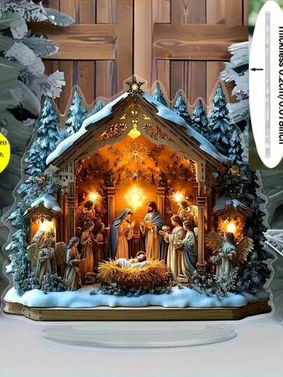 Escena de Natividad de acrílico elegante con soporte - Perfecto para decoración de escritorio y sala de estar | Regalo de cumpleaños o Navidad ideal para amigos | Decoración religiosa multifuncional para el hogar