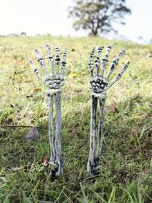 Realistic Skeleton Stakes Halloween Decorations For Lawn Stakes Garden Halloween Skeleton Decoration,Vinyl Etchings Realistic Halloween Skeleton Stakes Decorations, 3Pcs Groundbreakers Skull Head Skull Arms With Stakes Black Crack Skeleton Decor For Outdoor Yard Lawn Garden Graveyard Party Supplies ﻿,Halloween Decoration - Multicolor - View 4