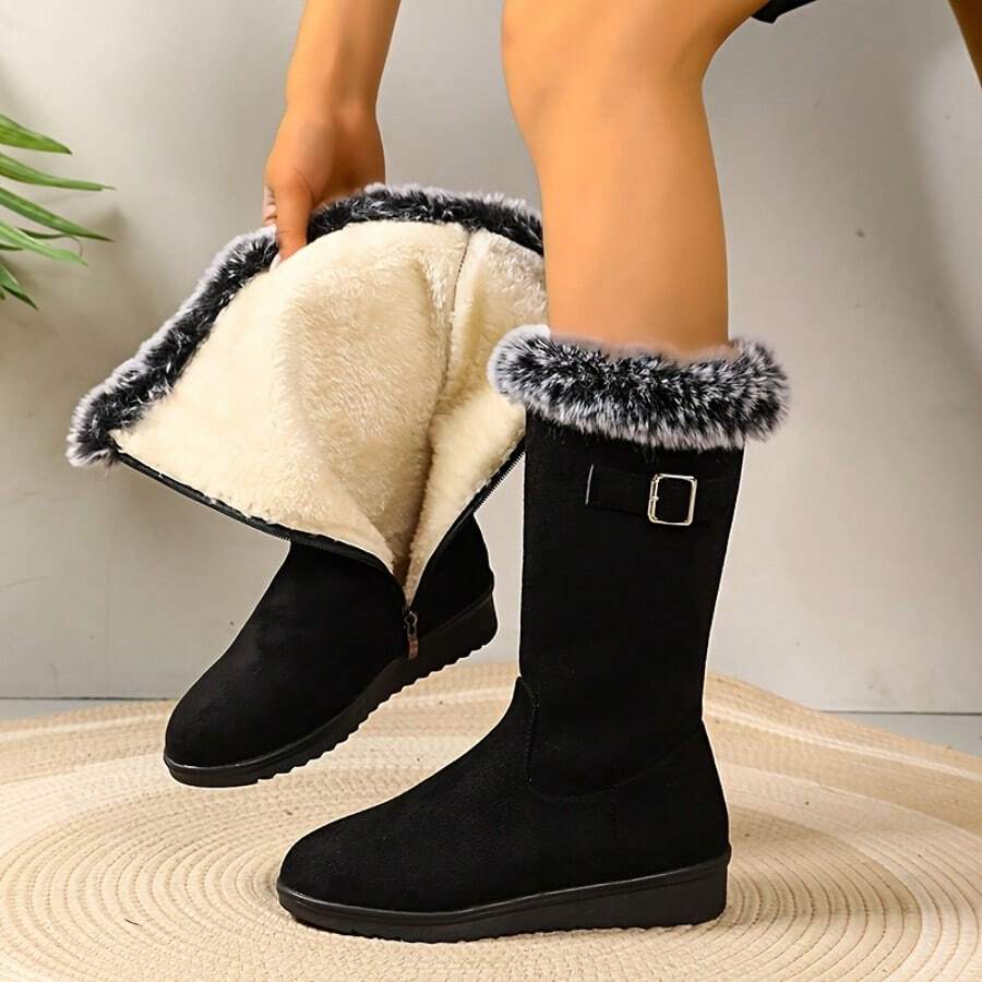 Women's Winter Boots - Non-Slip PU Sole, Soft Lining - Black - Cold Weather Shoes For Everyday And Formal Occasions - Cozy Ankle Boots, Women's Winter Boots, Formal Cold Boots, Fashionable Ankle Boots, Plush Lining, Durable Grip Sole - 黑色 - 查看 1