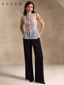 Aliao 佩斯利刺绣透视浪漫无袖网纱拼接吊带背心，优雅性感女式上衣，夏季穿搭，适合通勤、度假、浪漫婚礼季、情人节等场合。 - 白色 - 查看 6