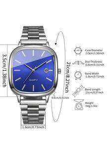 2 件/套时尚情侣简约表盘日历石英腕表，经典时尚精准（不含表盒） - 銀色 - 查看 3