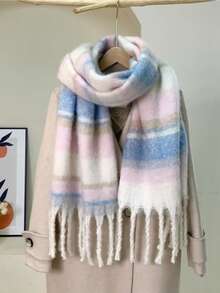 1 件小格子围巾，柔软温暖，适合秋冬 - 淺粉色 - 查看 2