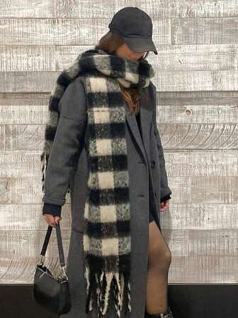 1pc Small Plaid Scarf, Soft & Warm For Autumn/Winter For Dress