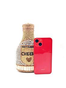 Women's Champagne Bottle Rhinestone Clutch - Sparkling Crystal Inlaid Evening Purse, All Handmade Metal BlingBling Handbag With Heart & Cheers Letters, Elegant Luxury For Parties/Banquets/Prom/Wedding Bride, Gift With Box - Champagne - View 5