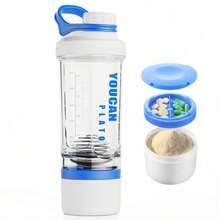 21oz Protein Shaker Bottle With Powder Storage Container-Shaker Cups Protein Shakes-Pre Workout Bottle-Mixer Cup-Gym Sport Bottle -Made With Tritan With Wire Whisk Balls - Màu xanh lam - Xem 8