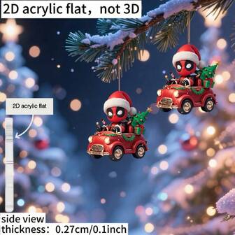  1 pieza Decoración colgante de acrílico con relieve de novedad navideña, Encanto de espejo retrovisor de carro de Marvel Deadpool, Llavero de bolso Colgante DIY, Favor de fiesta navideña